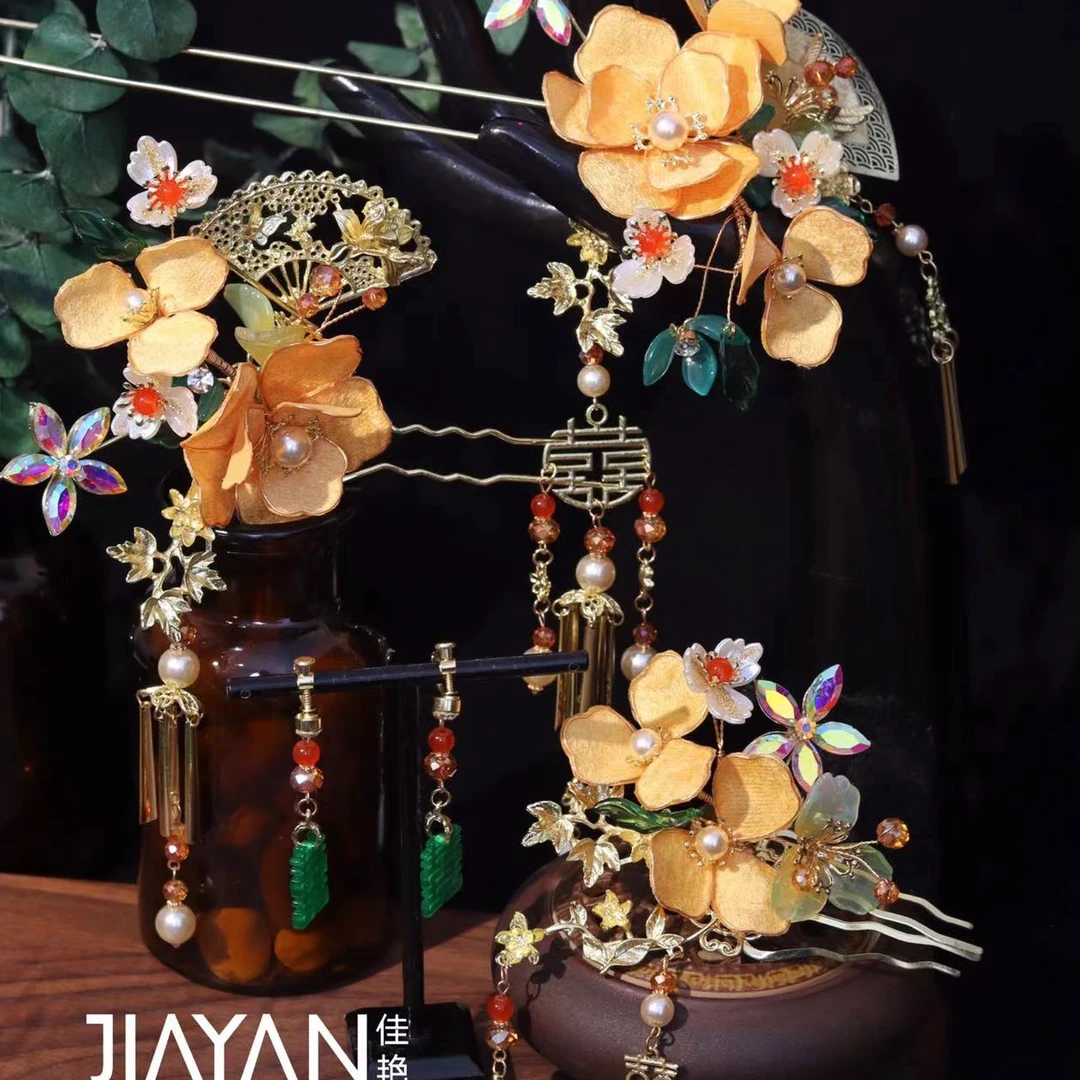 9191新款精致新中式多件套浅色系手工立体花百搭气质款新娘头饰