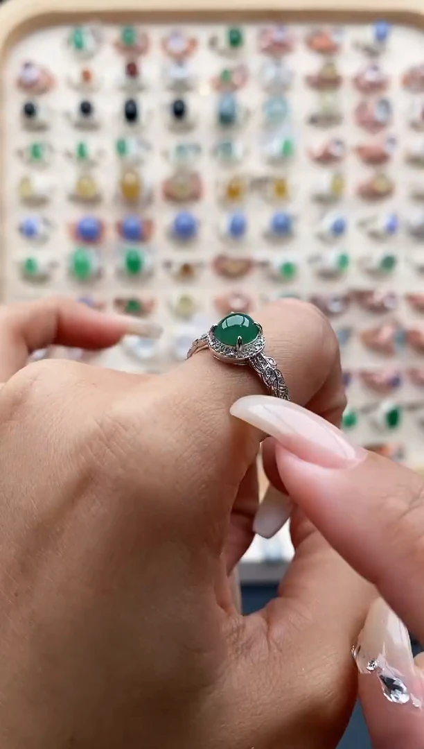 【闪购商品】翡翠戒指银S925镶嵌缅甸天然A货翡翠333  6+9