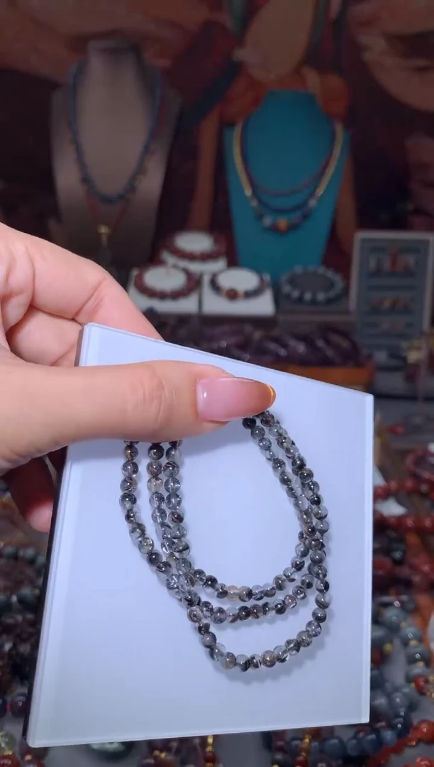 未镶嵌珠宝半成品水晶y****a黑银钛多圈手串4+mm