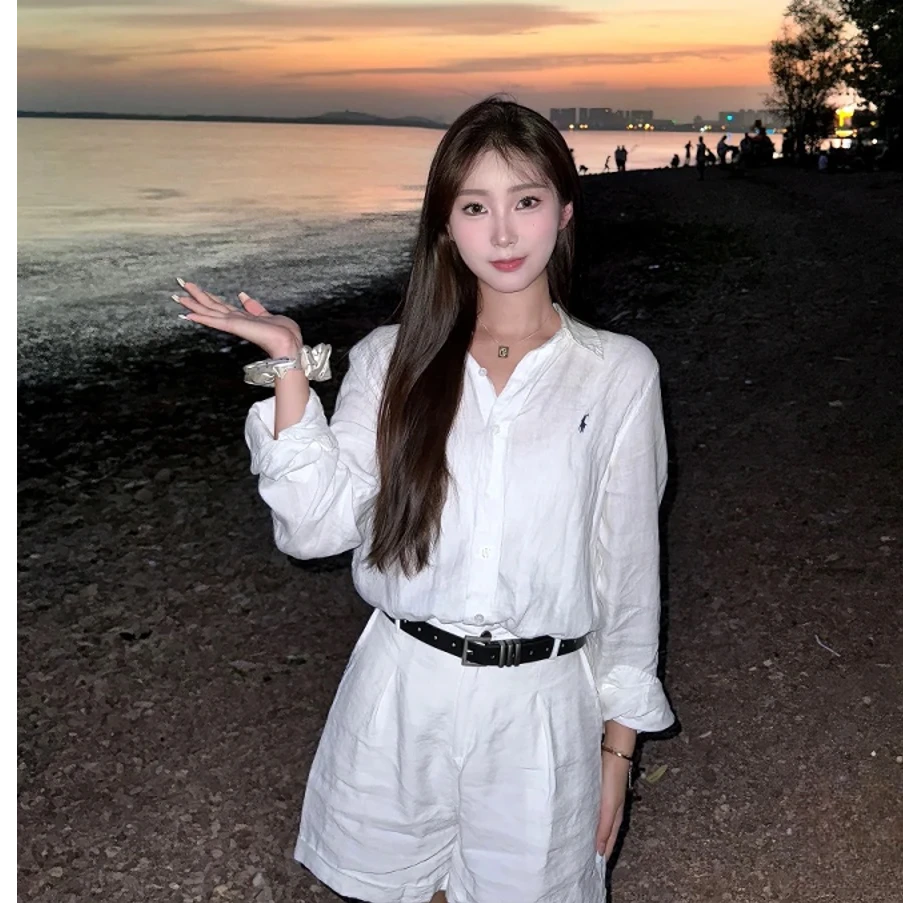 长袖常规款不起球衬衫防晒通勤刺绣纽扣极简风衬衫袖显瘦显白气质