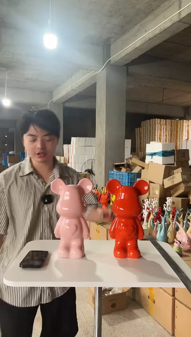 摆件正品陶瓷摆件橙粉暴力熊一对