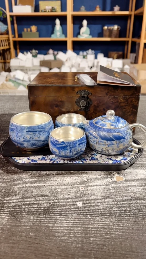 【闪购商品】其他周鸿杰清明上河图鎏银壶+2杯+主人杯+盘