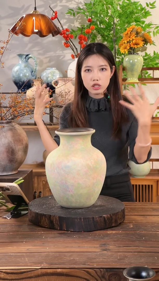 苔点绿-胖肚瓶大号】侘寂风复古风陶瓷花瓶插花花器新中式摆件