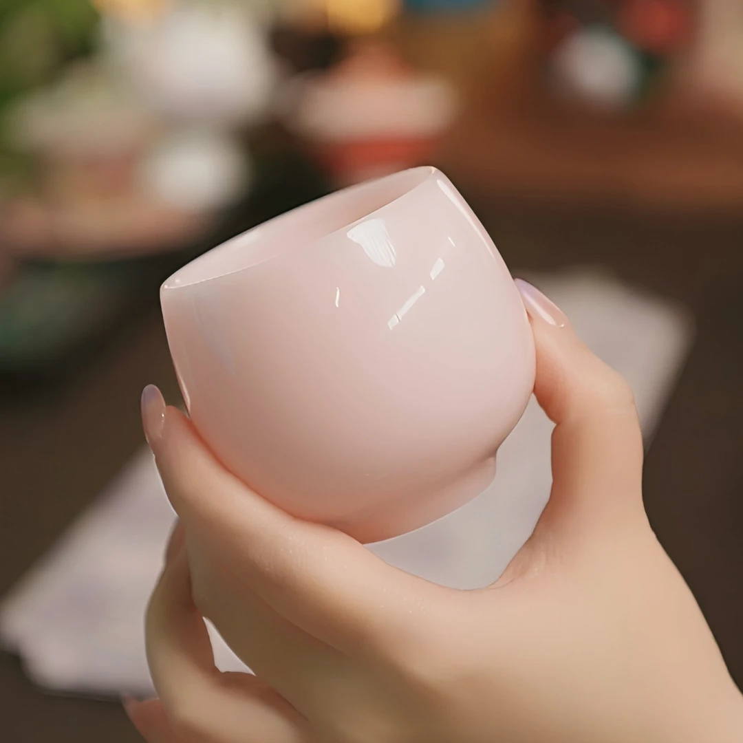 粉色璞玉高端冰种玉瓷陶瓷茶具龙蛋杯（130ml）
