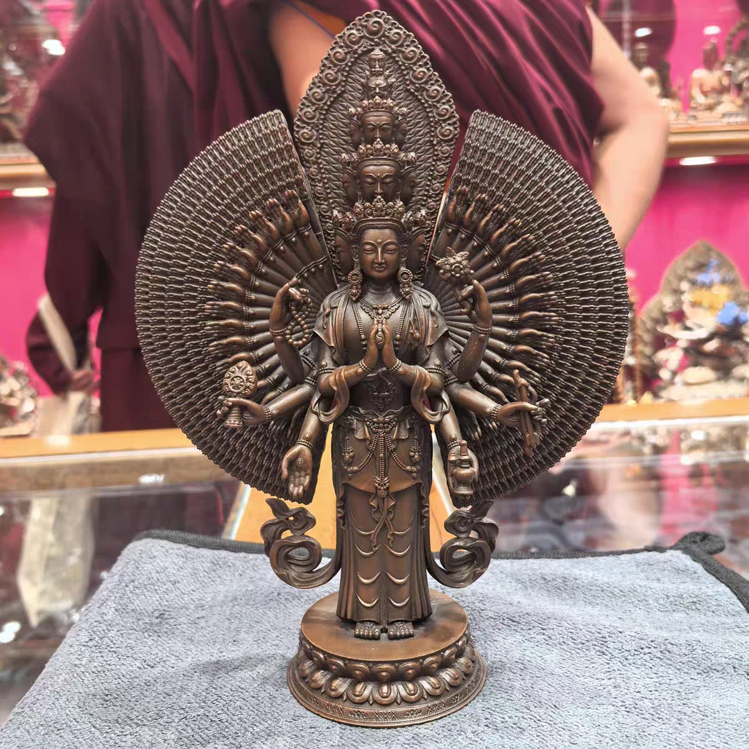 藏传23公分千手观音创意铜像摆件摆设神像家用家居玄关中式工艺品