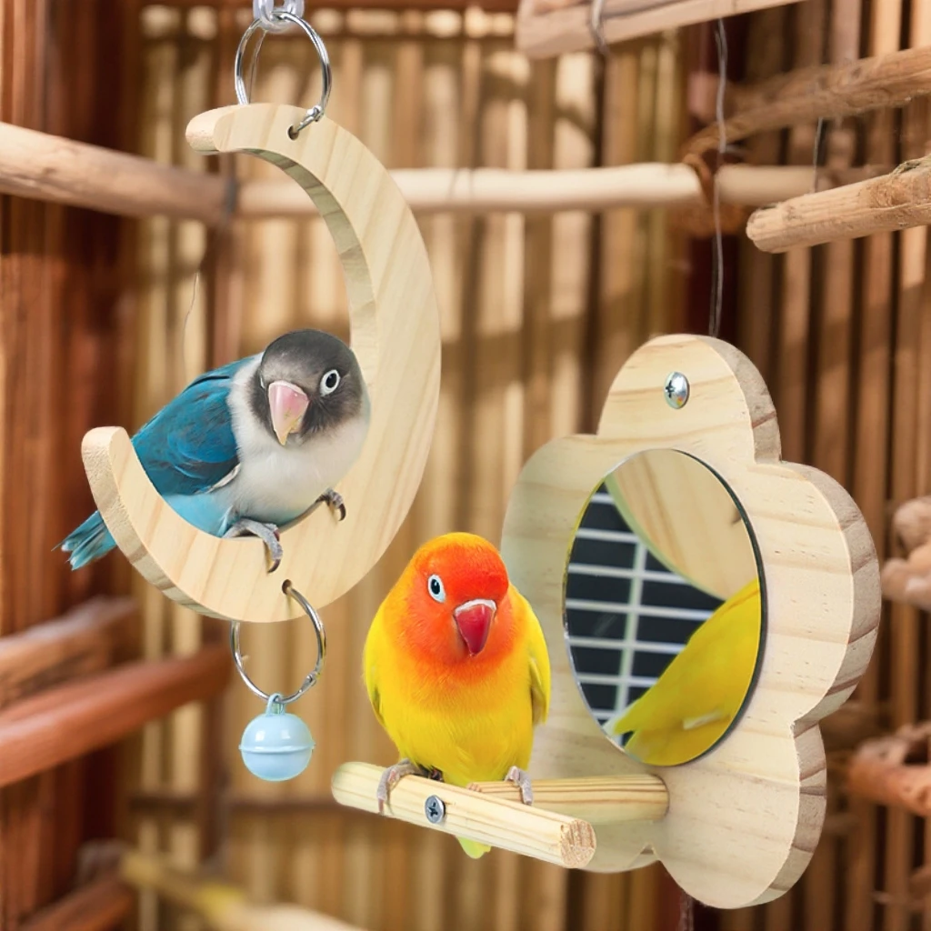 鹦鹉鸟用玩具用品娱乐解闷鸟笼配件镜子虎皮玄凤牡丹实木站杆专用