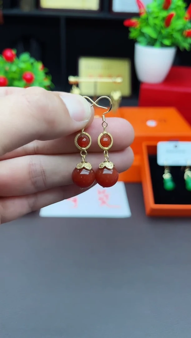 【闪购商品】南红玛瑙耳饰银S925镶嵌203000