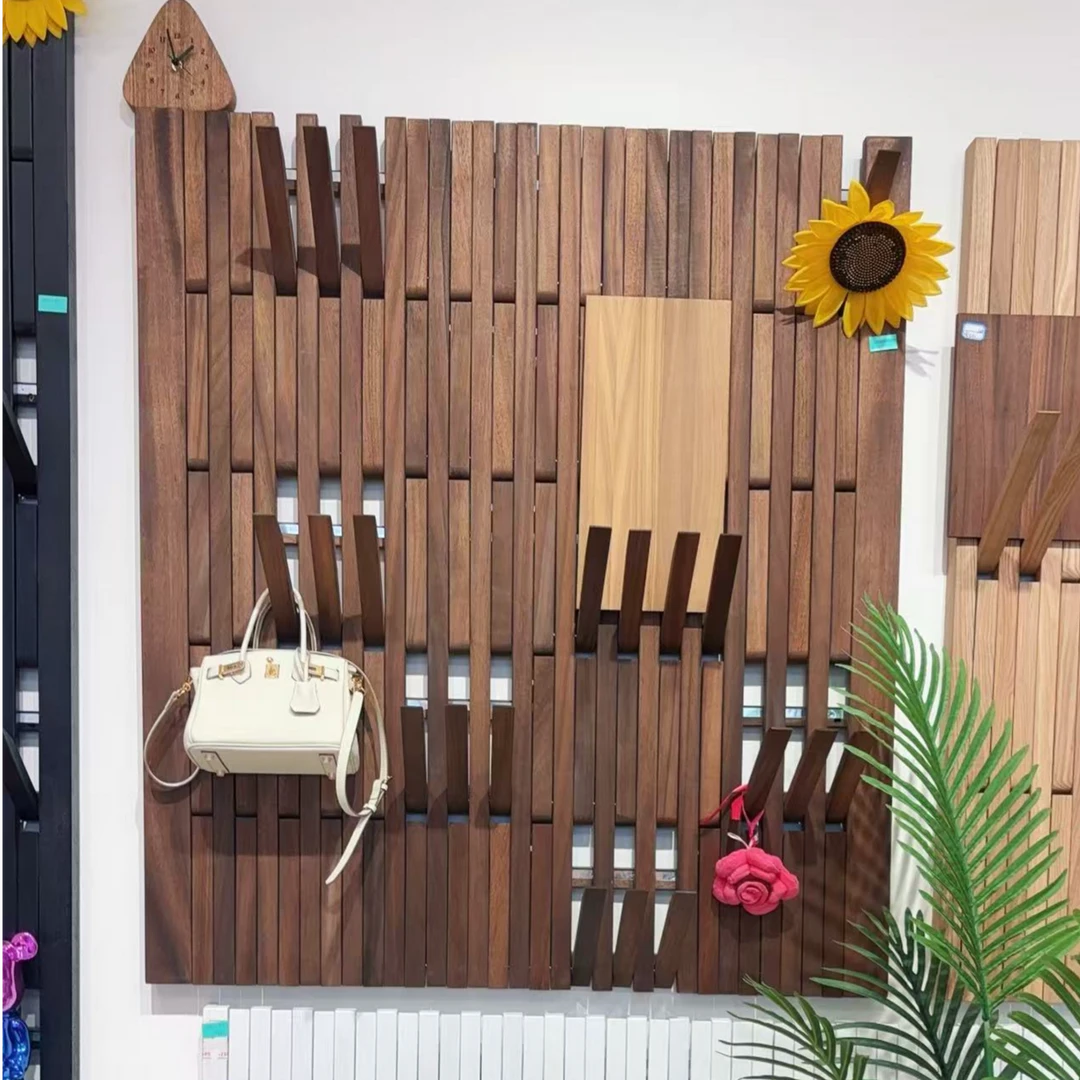 黑胡桃超薄磁吸黑白钢琴键衣帽架玄关墙板入户置物架创意实用家具