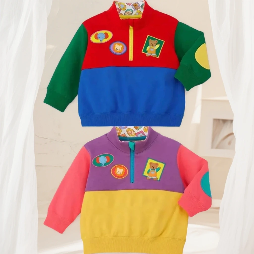 【25秋冬新半拉链毛圈棉卫衣】日系男女童拼色立领毛圈卫衣