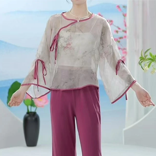 25020新中式夏季新款梅花扎染纱衣飘逸国风小清新古典舞练功服