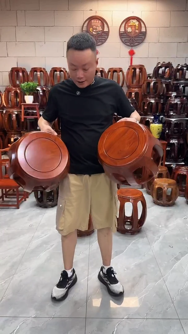 花梨木类家具花梨色小号鼓凳一对（二个）