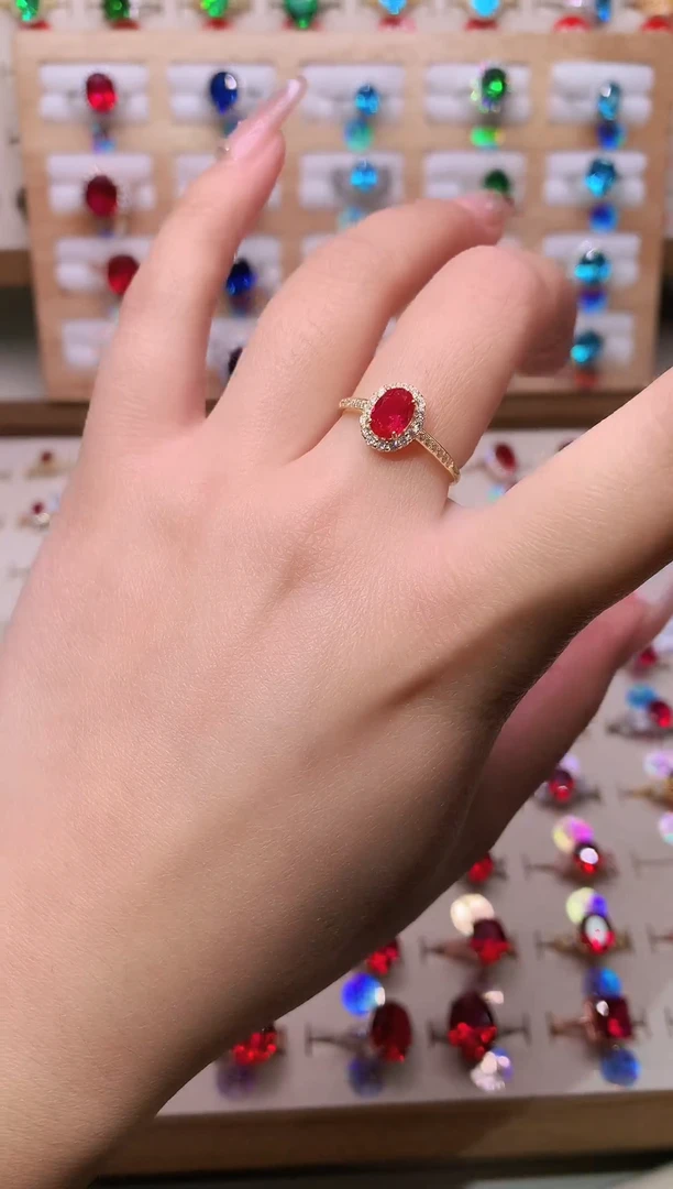 银S925镶嵌戒指红宝石5*7 酒红 金