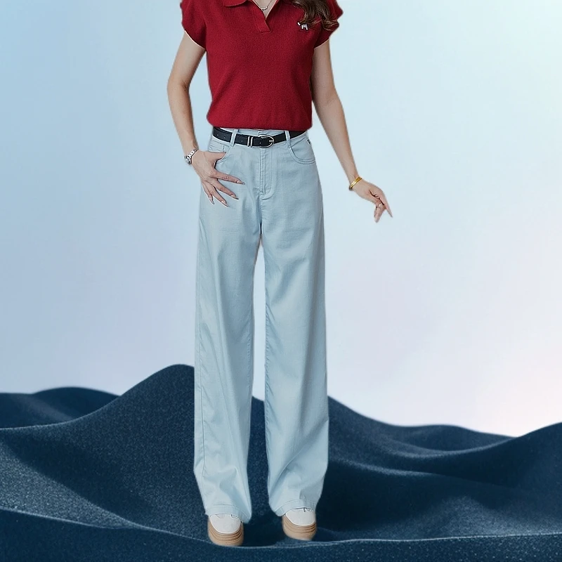 2025夏季高腰超薄窄版直筒天丝薄款洗水软牛仔裤#5295