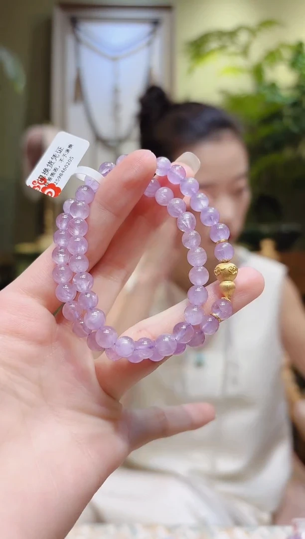 【闪购商品】锂辉石项链18K金镶嵌紫锂辉项链葫芦扣