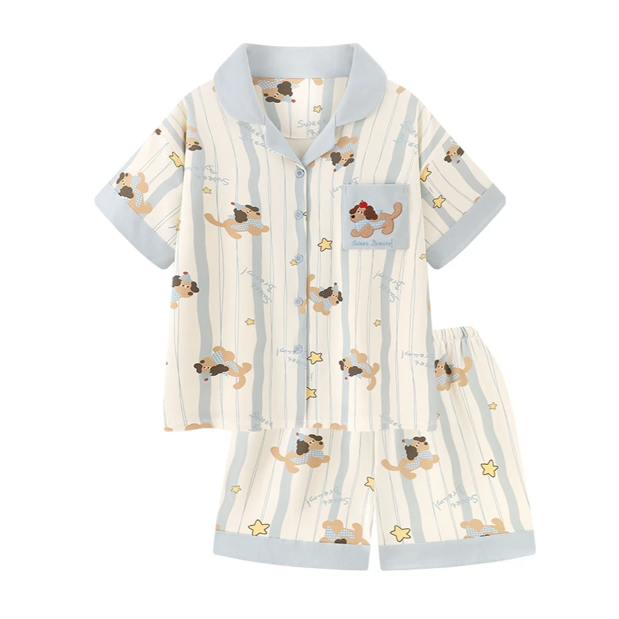 2025新款凉感纯棉睡衣女款夏新款短袖宽松条纹可爱家居服2件套装