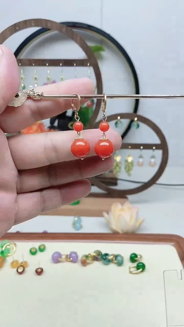 银S925镶嵌翡翠耳饰48号