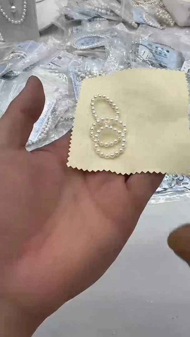 未镶嵌戒指淡水珍珠3-4mm 弹力绳款