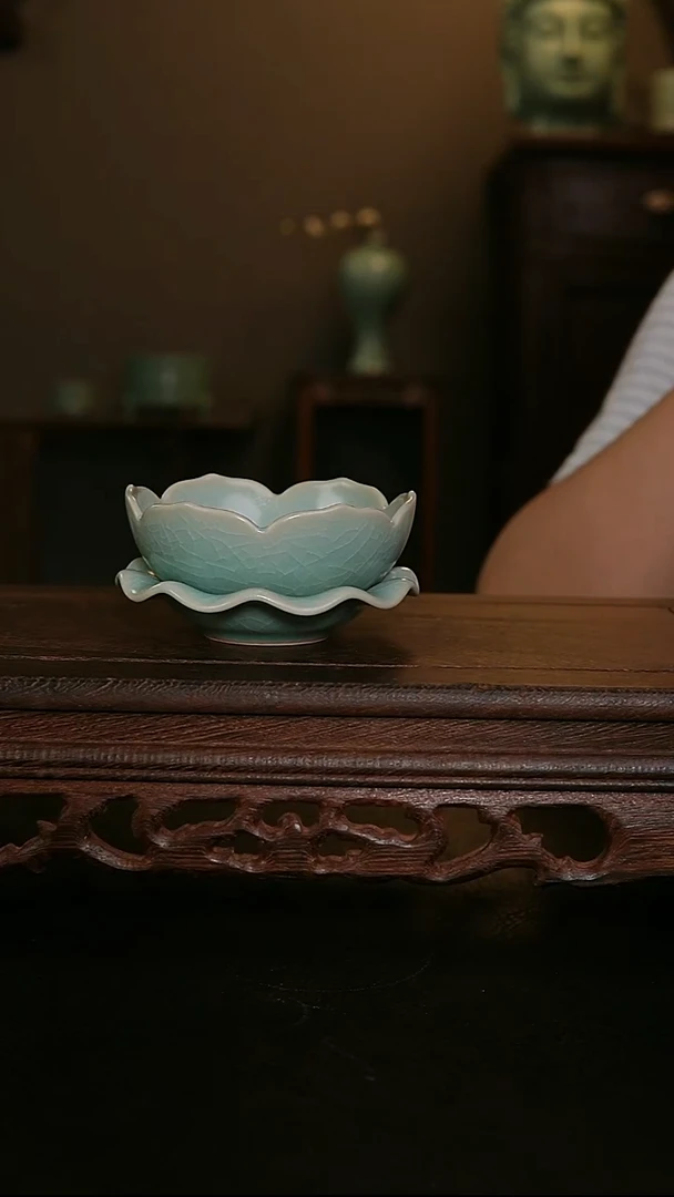 摆件汝官窑仿古莲花茶漏