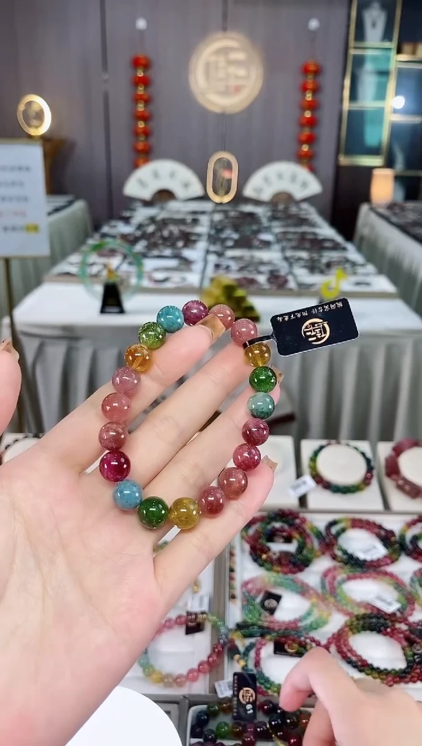 老矿碧玺色标油料单圈手串9mm+未镶嵌碧玺dan多样性发货一条