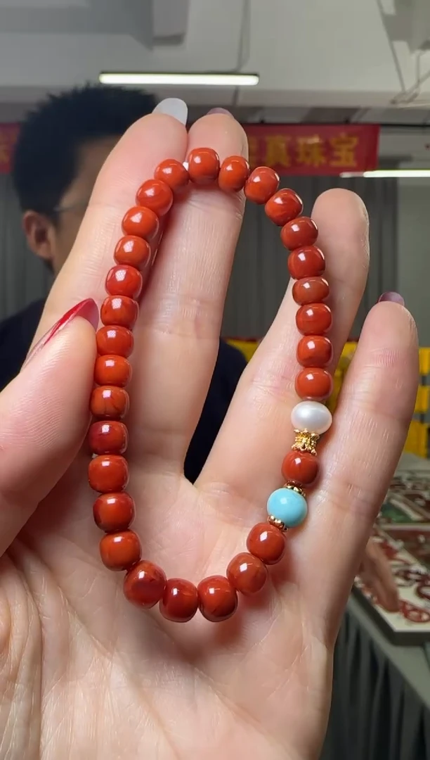 【闪购商品】南红玛瑙手串银S925镶嵌南红玛瑙老型珠约6.5mm+手串