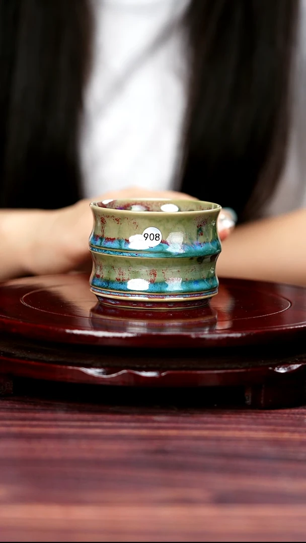908#盼龙窑一级品原矿钧瓷竹节杯