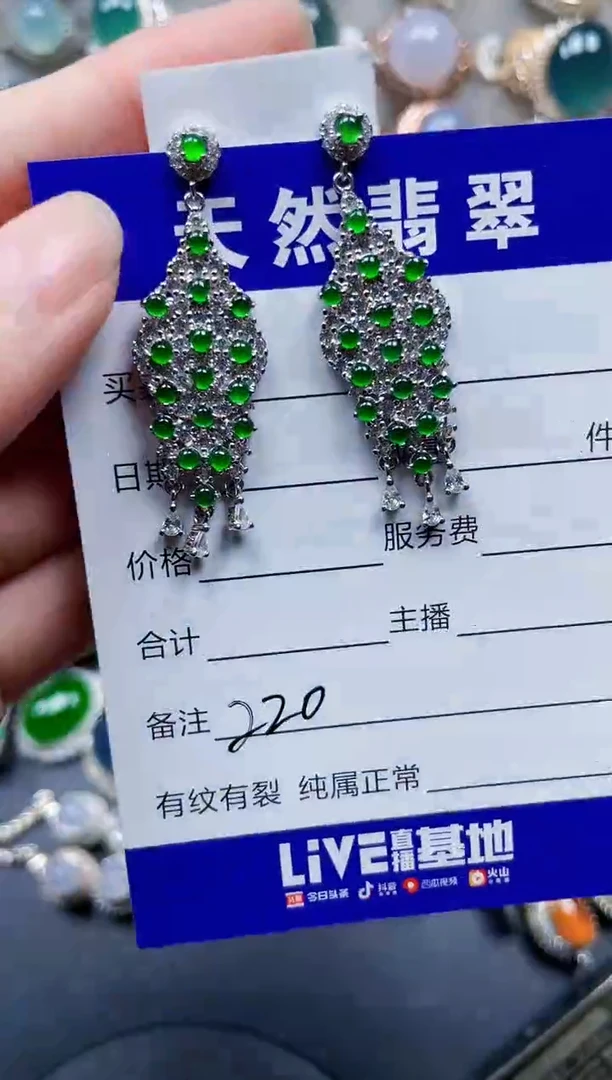 银S925镶嵌翡翠耳饰220