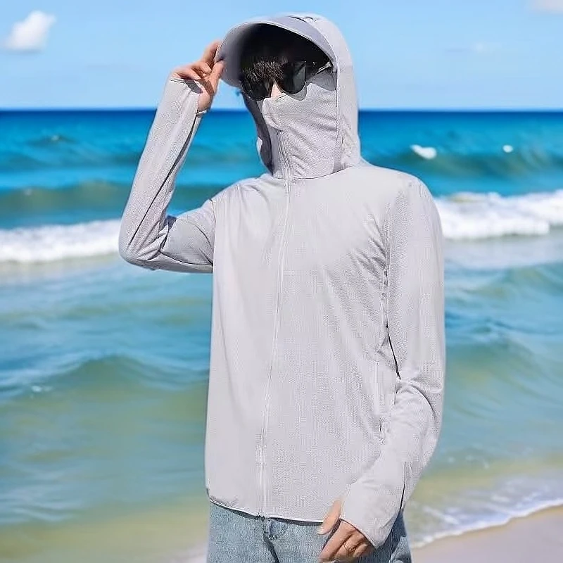 开衫新款夏季男士男式男生男款骑车防晒服透气薄紫外线钓鱼服连帽