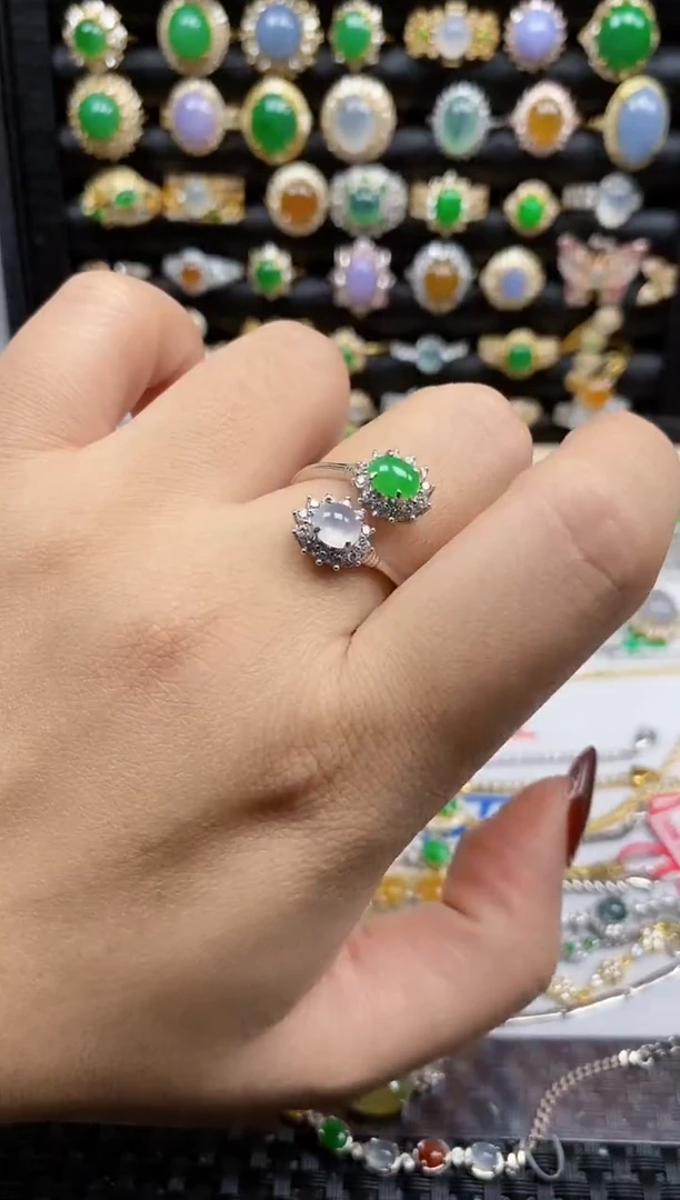 银S925镶嵌戒指翡翠7526