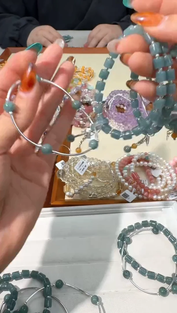 【闪购商品】翡翠手链银S925镶嵌A022翡翠桶珠弯管款