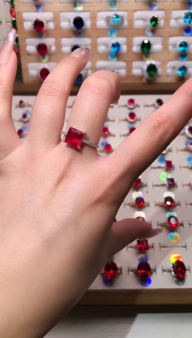 银S925镶嵌戒指红宝石方8*8 银托