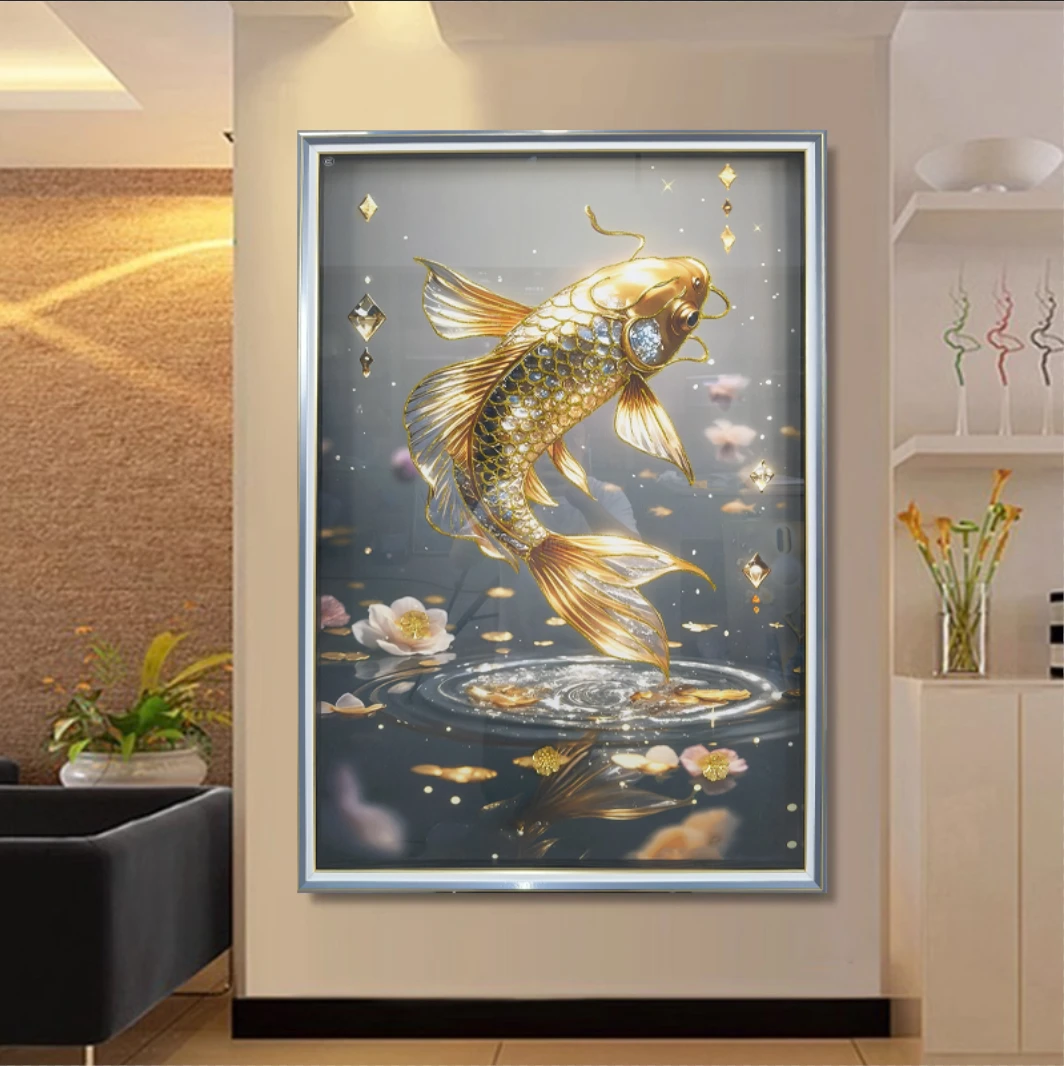 钢化玻璃【金玉满堂】客厅装饰画餐厅画玄关画客厅背景墙锦鲤鱼5070