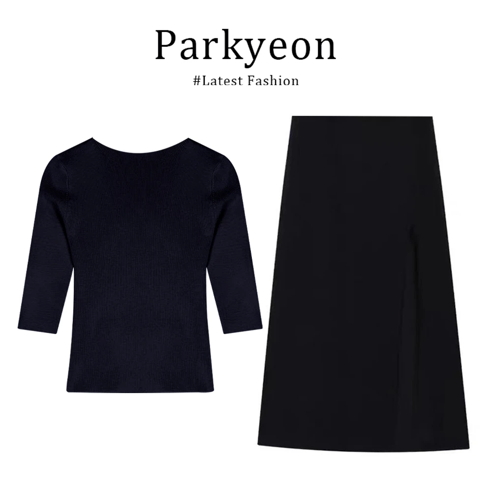 parkyeon辣妹风短T恤高开叉半身裙女2025夏季新款极简百搭两件套