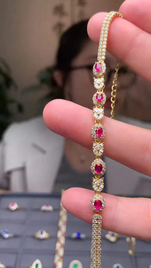 银S925镶嵌手链红宝石手链