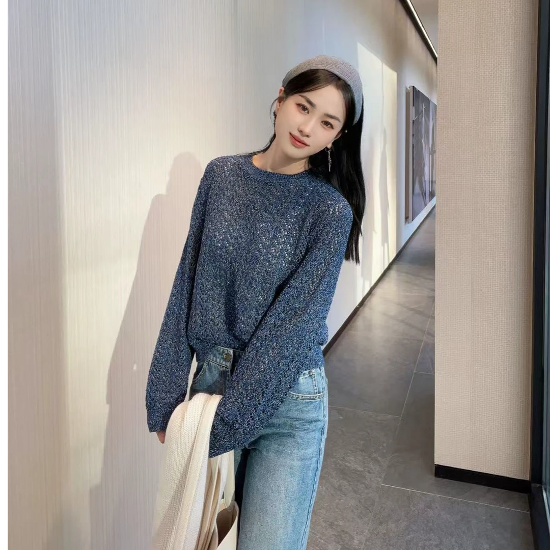 AMASS/阿玛施早春新款轻奢气质镂空设计时尚套头针织衫女 5399693