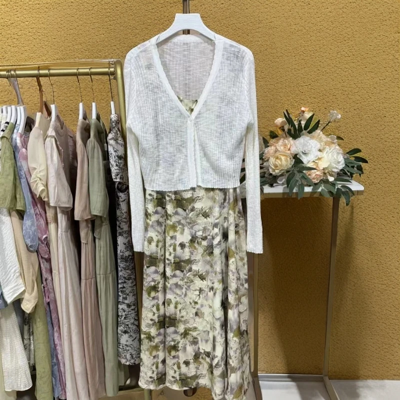 T 016吊带裙+长袖外披气质休闲洋气宽松春季套装