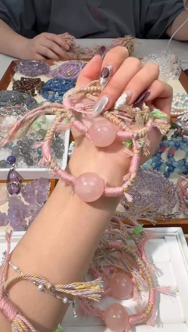 【闪购商品】水晶手链未镶嵌J002西柚粉单珠编绳款