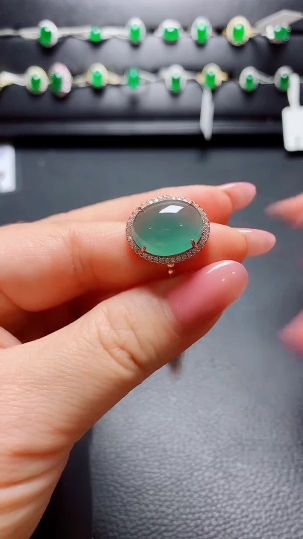 银S925镶嵌戒指翡翠天然翡翠A货s925银镶