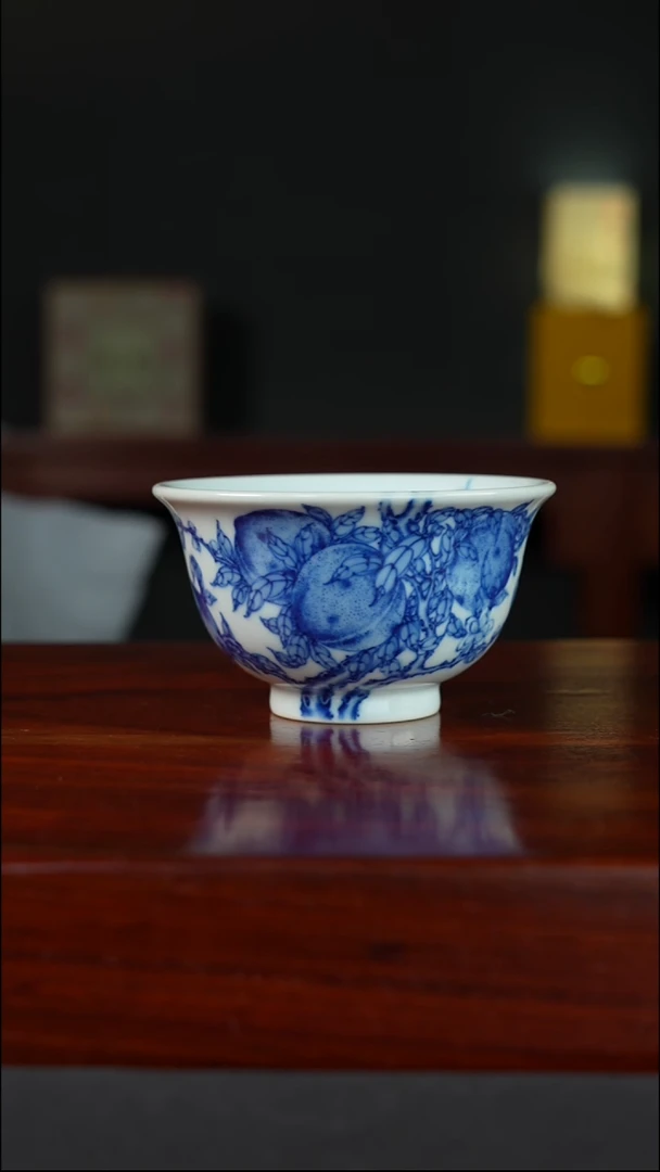 祖传窑  真柴窑传承400年九桃五福压手杯