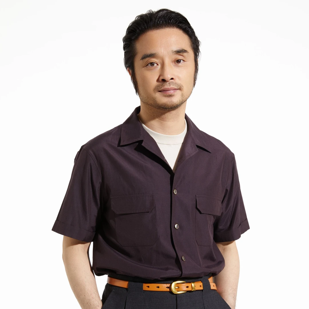 男士夏季含丝短袖衬衫一片领宽松版型休闲日常百搭