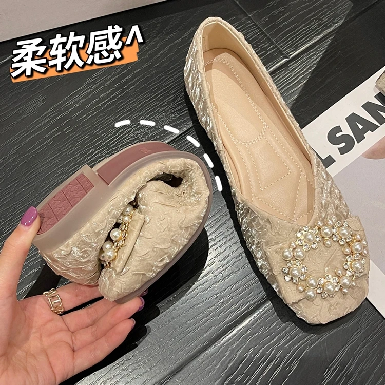 法式单鞋女2024年春季新款气质仙女风浅口方头软底防滑温柔平底鞋