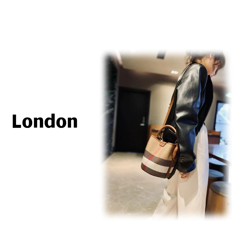 时尚休闲百搭编织格子水桶包手提包斜挎包A06【HS】