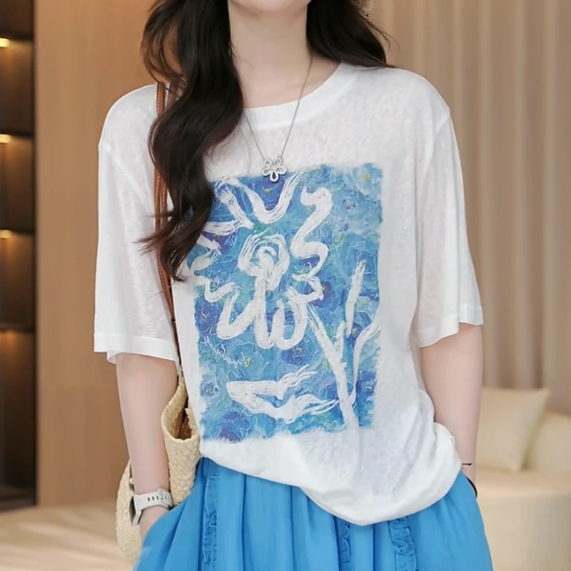 夏款时尚洋气时尚百搭休闲短袖韩版圆领T恤LK2504458