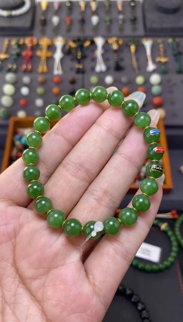 未镶嵌和田玉挂件8mm碧玉圆珠手串藏物系列