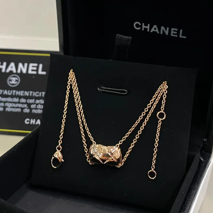 99新 Chanel/香奈儿 大头活动 coco crush 菱格纹 项链 18K玫瑰金