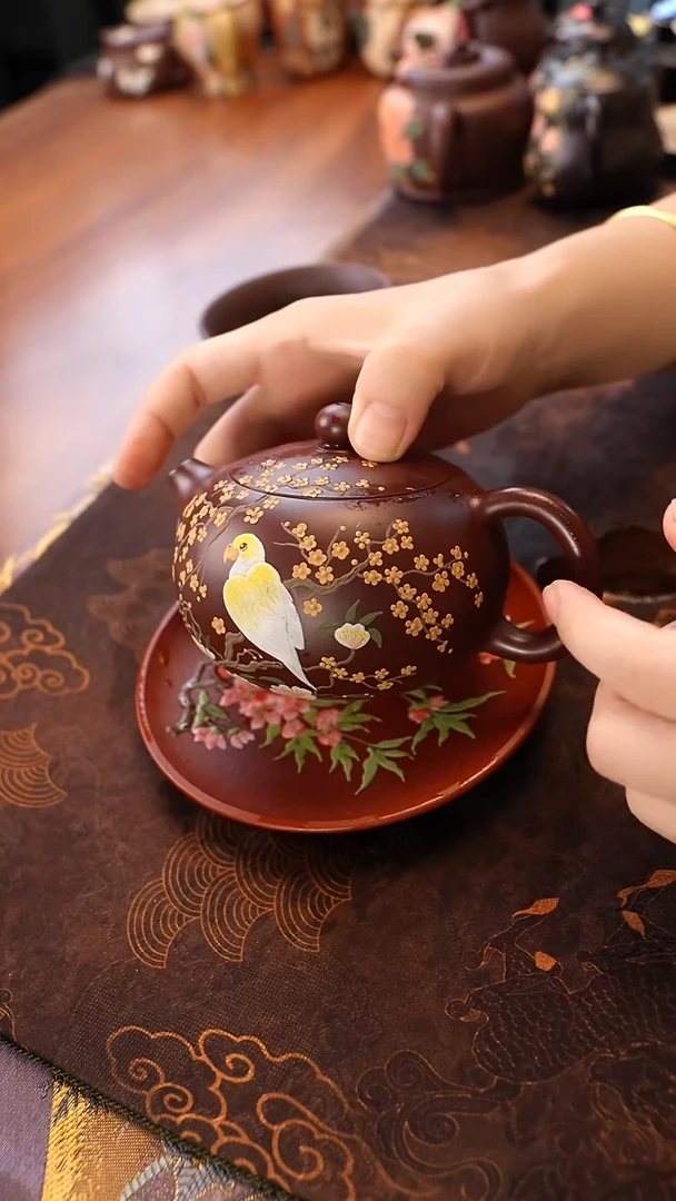紫砂茶宠紫朱泥梅花西施