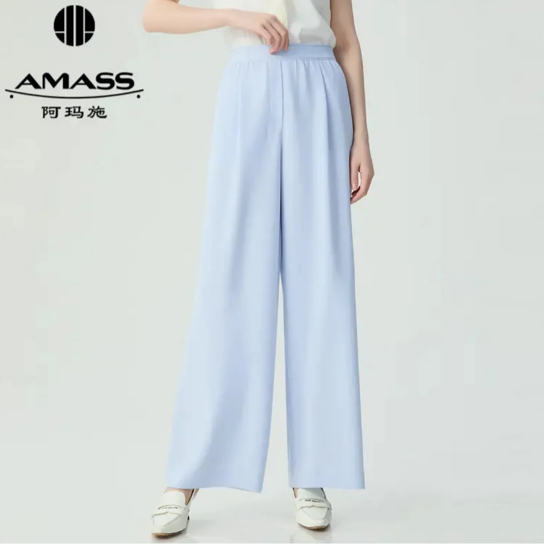 AMASS/阿玛施新款高腰百搭潮流拼色休闲复古直复古拼色阔腿麻裤