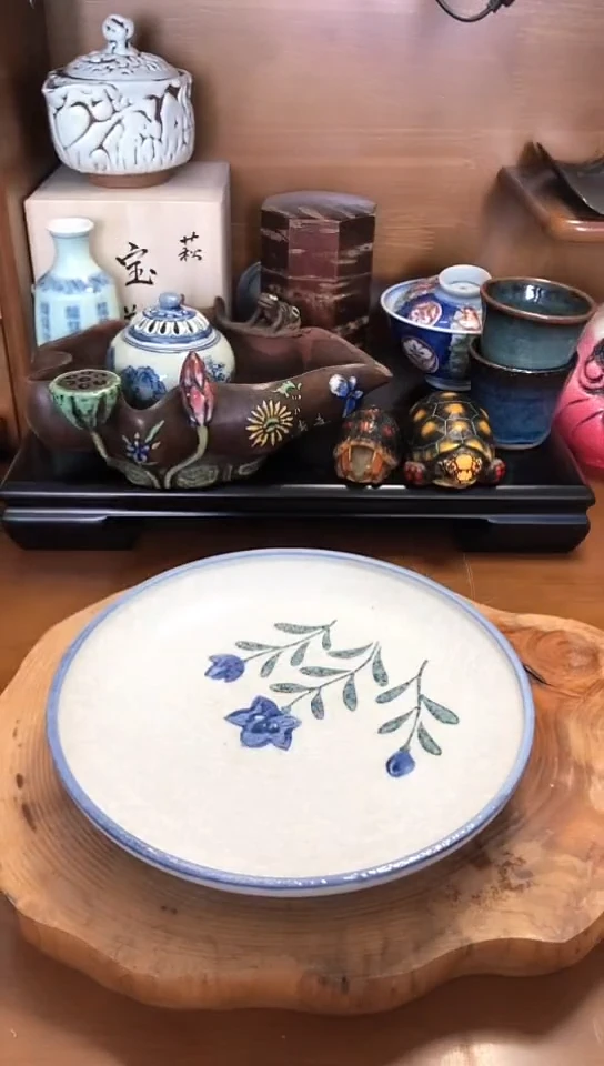 其他糯米釉手绘壶承一个