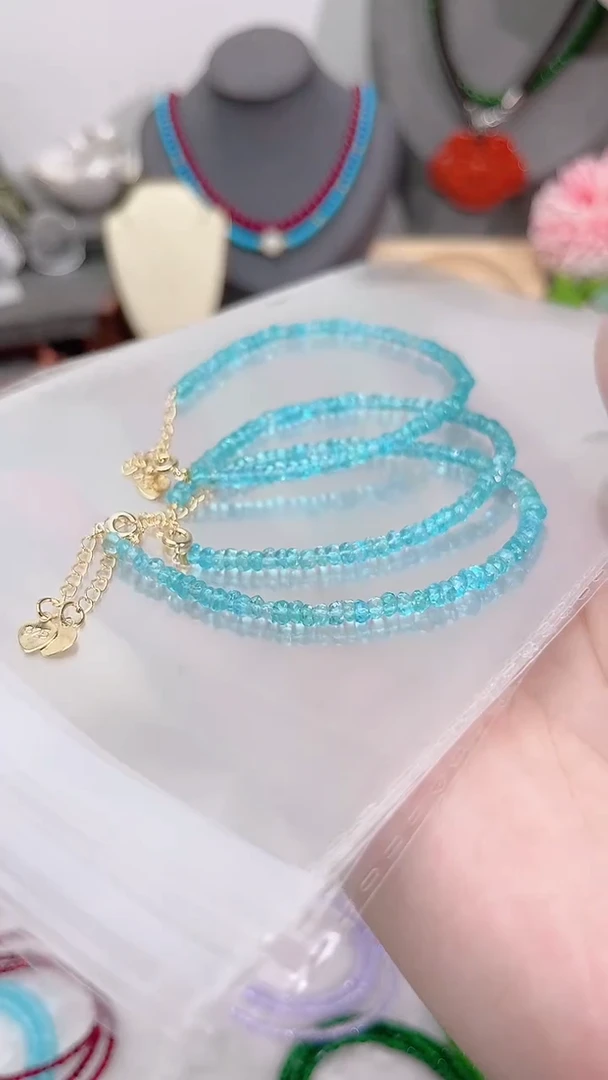 银S925镶嵌磷灰石手链切面蓝99