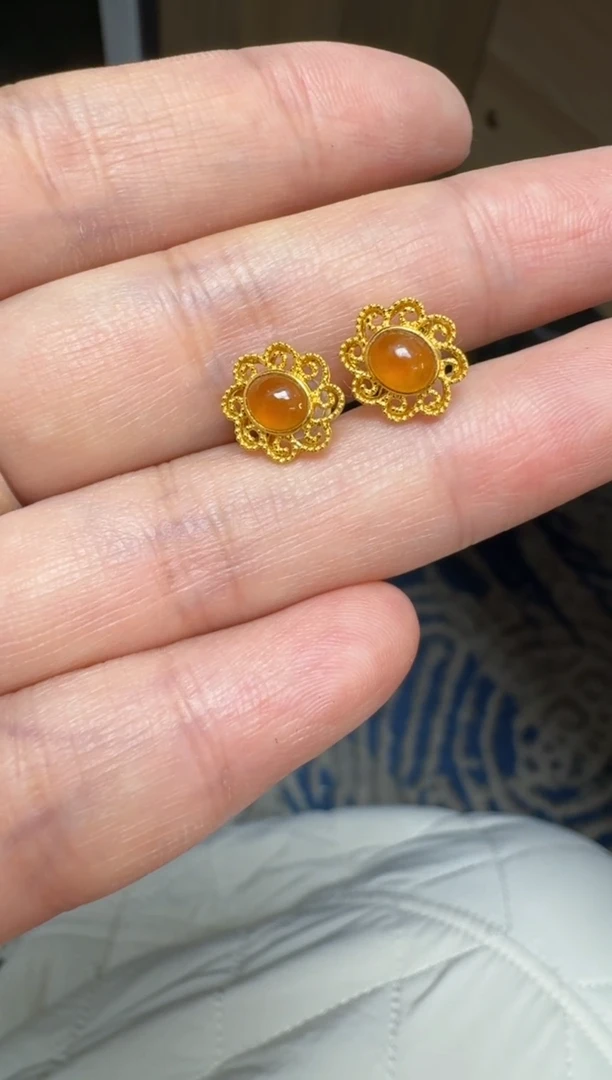 【闪购商品】翡翠耳饰18K金镶嵌缅甸翡翠A货耳饰