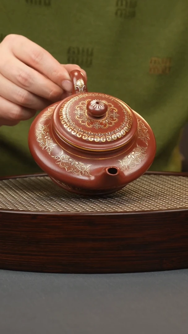 【闪购商品】紫砂茶壶龙血砂 扁呈 金银错